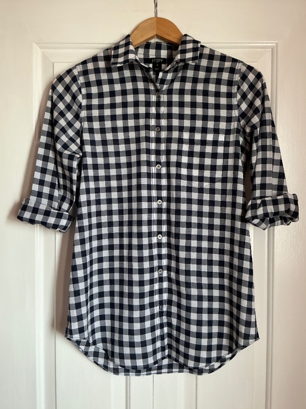 J.Crew | Preppy Classic Navy Blue Gingham Checked Button Up Blouse Size XS